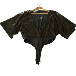 Fashion Nova Olive Green Ribbed Bodysuit